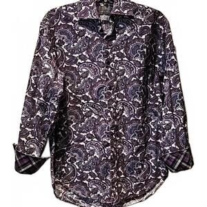 Thomas Dean Paisley Button Down LS Shirt Purple Contrasting Flip Cuff size M
